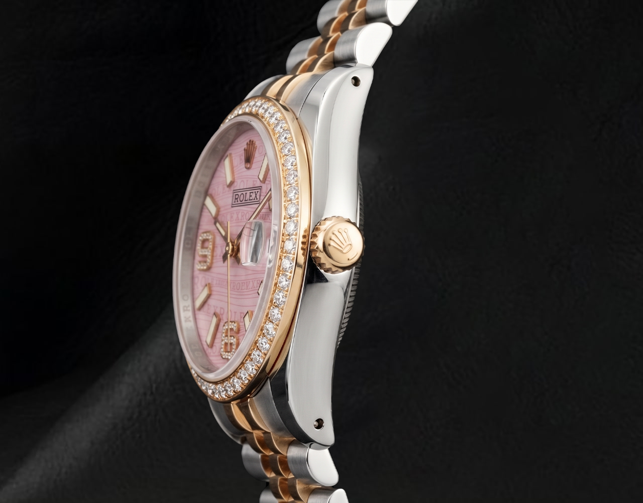 Rolex Datejust 16013 36mm Orologio con Lunetta con Diamanti e Quadrante con Diamanti Rosa a Onde con Numeri Arabi