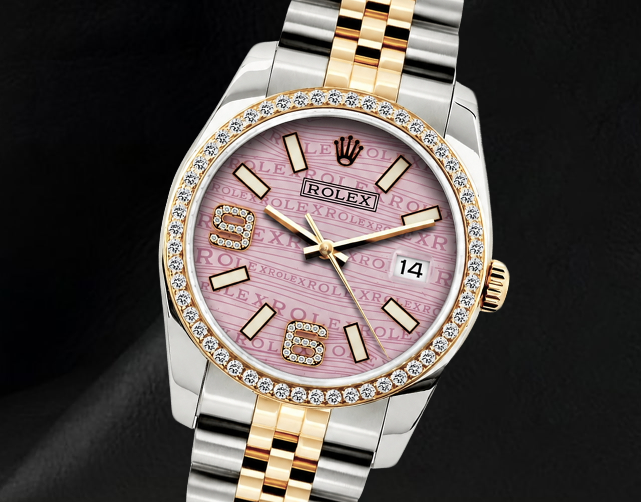 Rolex Datejust 16013 36mm Orologio con Lunetta con Diamanti e Quadrante con Diamanti Rosa a Onde con Numeri Arabi