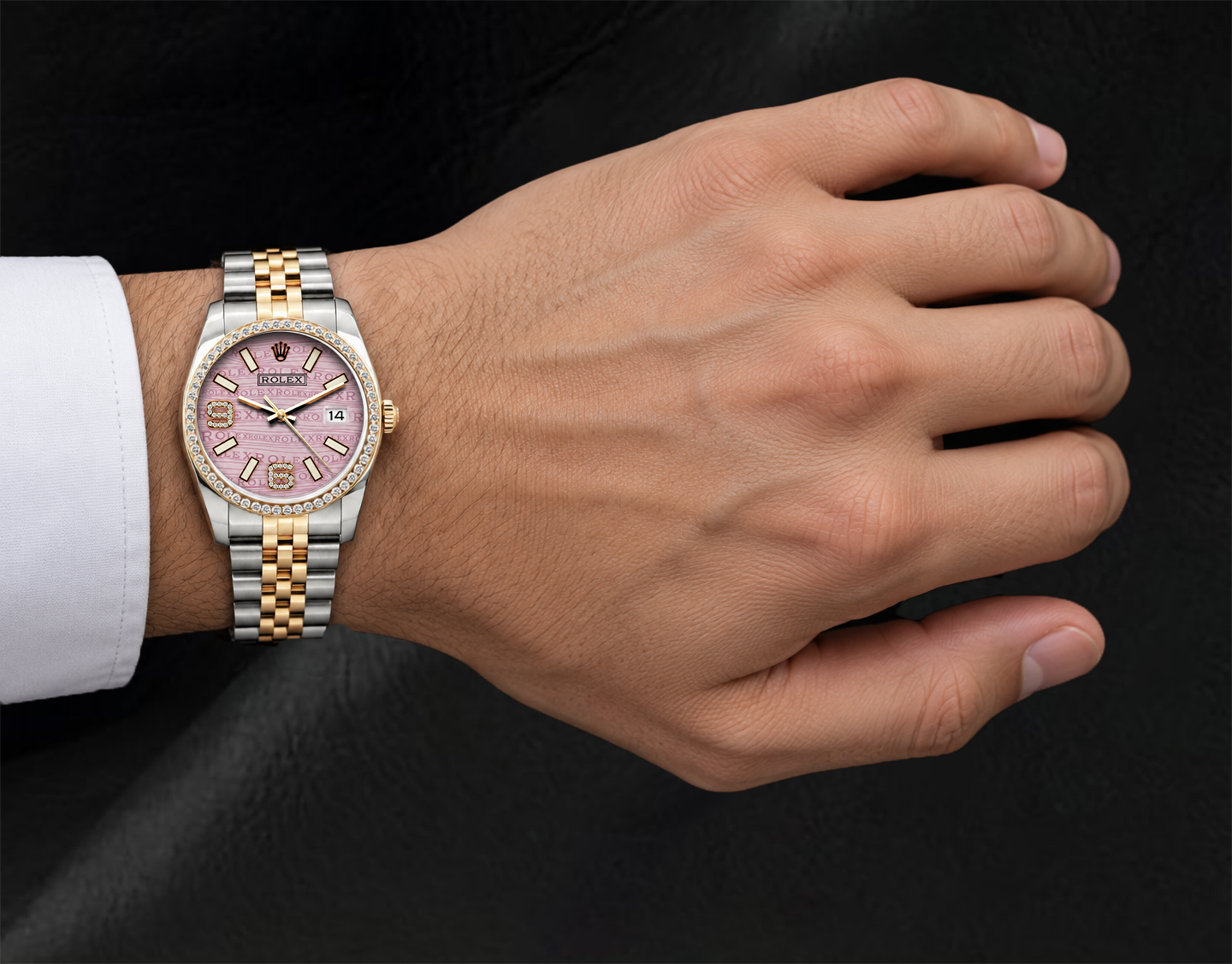 Rolex Datejust 16013 36mm Orologio con Lunetta con Diamanti e Quadrante con Diamanti Rosa a Onde con Numeri Arabi