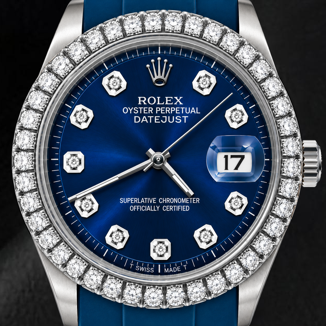 Orologio Rolex 1601 Datejust 36 mm Quadrante Blu con Diamanti
