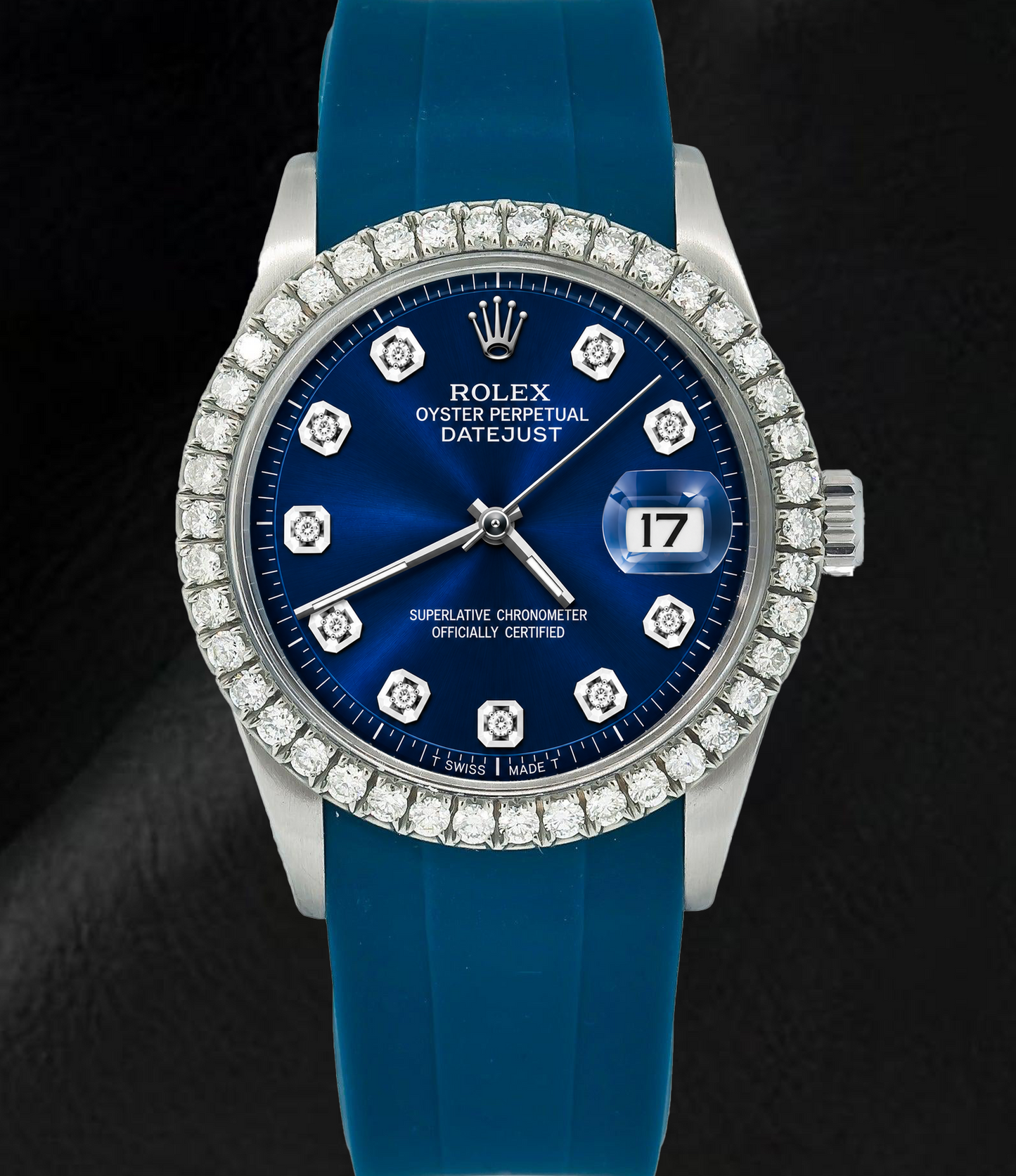 Orologio Rolex 1601 Datejust 36 mm Quadrante Blu con Diamanti