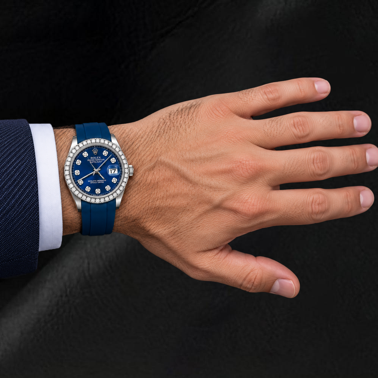 Orologio Rolex 1601 Datejust 36 mm Quadrante Blu con Diamanti