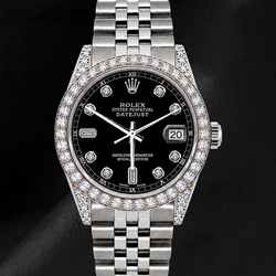 Rolex 16200 Datejust 36 mm Orologio in Acciaio Inossidabile con Quadrante Nero con Diamanti