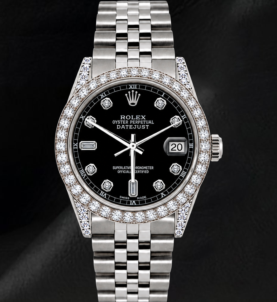 Rolex 16200 Datejust 36 mm Orologio in Acciaio Inossidabile con Quadrante Nero con Diamanti