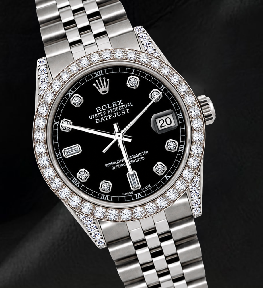 Rolex 16200 Datejust 36 mm Orologio in Acciaio Inossidabile con Quadrante Nero con Diamanti