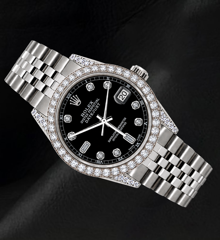Rolex 16200 Datejust 36 mm Orologio in Acciaio Inossidabile con Quadrante Nero con Diamanti