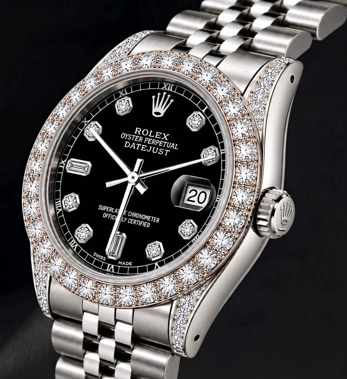 Rolex 16200 Datejust 36 mm Orologio in Acciaio Inossidabile con Quadrante Nero con Diamanti