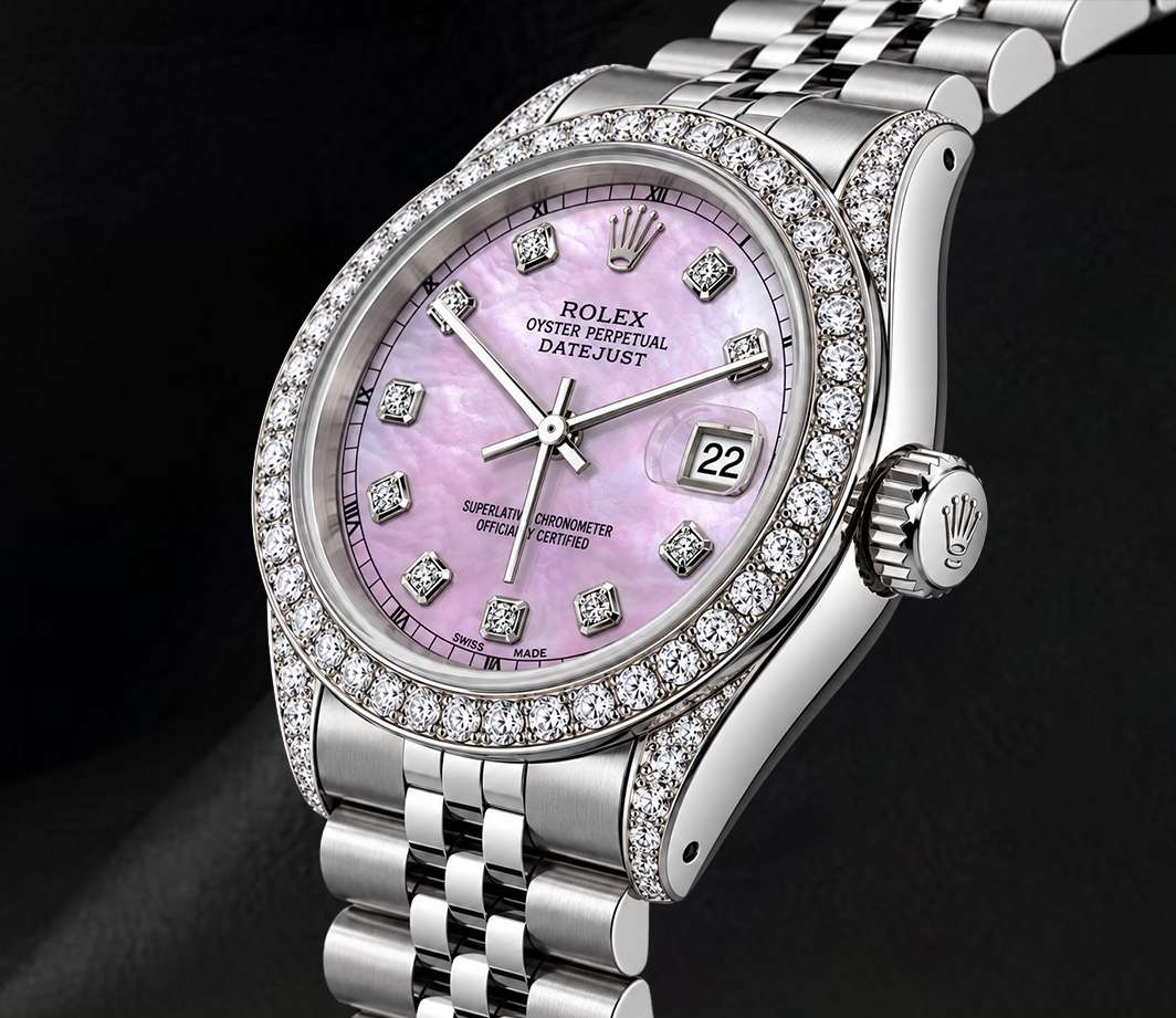 Rolex 16200 Datejust Orologio in Acciaio Inossidabile 36 mm con Quadrante Rosa con Diamanti e Lunetta con Diamanti