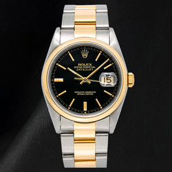 Orologio Rolex 16203 Datejust 36 mm Quadrante Nero con Indici a Bastone Bicolore Bracciale Oyster