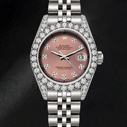 Rolex Datejust 26 mm 6916 Orologio in Acciaio Inossidabile con Quadrante Salmone con Diamanti e Lunetta con Diamanti