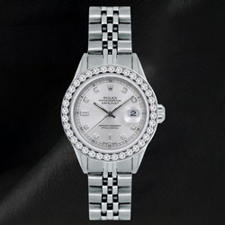 Orologio Rolex Datejust 26 mm 6916 in Acciaio Inossidabile con Quadrante in Madreperla Bianca con Diamanti
