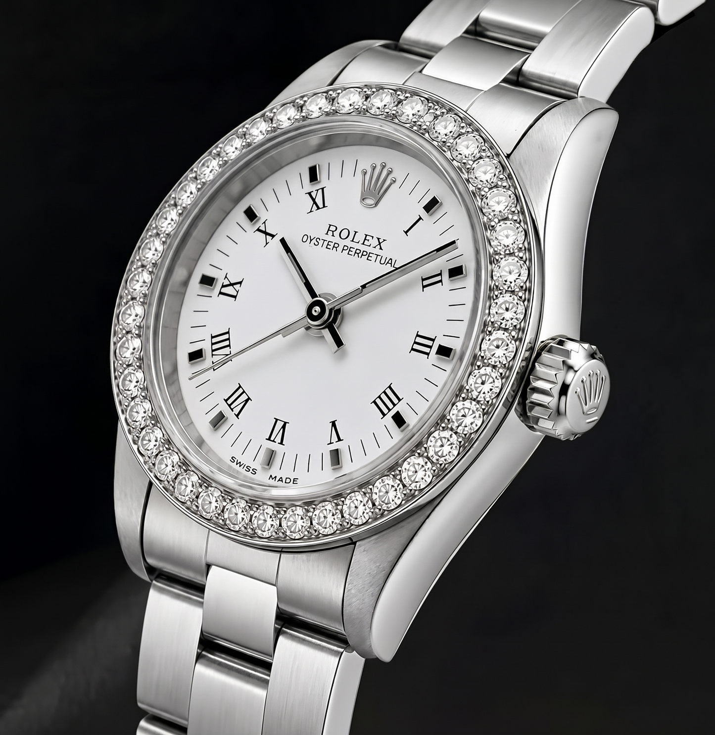 Rolex Oyster Perpetual 26mm 67193 Orologio in Acciaio Inossidabile con Quadrante Bianco con Numeri Romani