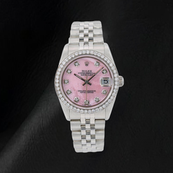 Orologio Rolex 31 mm in Acciaio Inossidabile con Quadrante con Diamanti in Madreperla Rosa