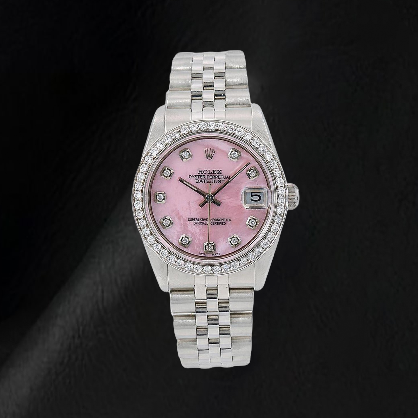 Orologio Rolex 31 mm in Acciaio Inossidabile con Quadrante con Diamanti in Madreperla Rosa
