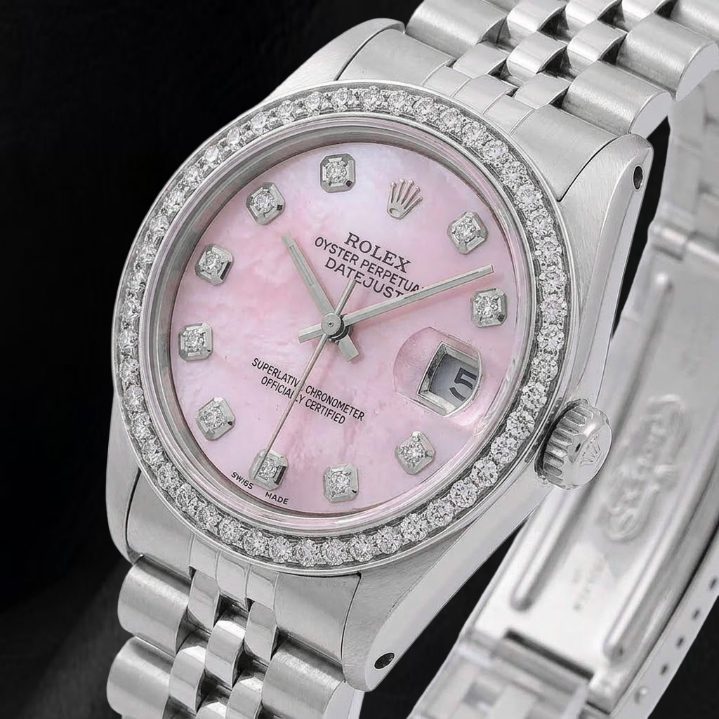 Orologio Rolex 31 mm in Acciaio Inossidabile con Quadrante con Diamanti in Madreperla Rosa