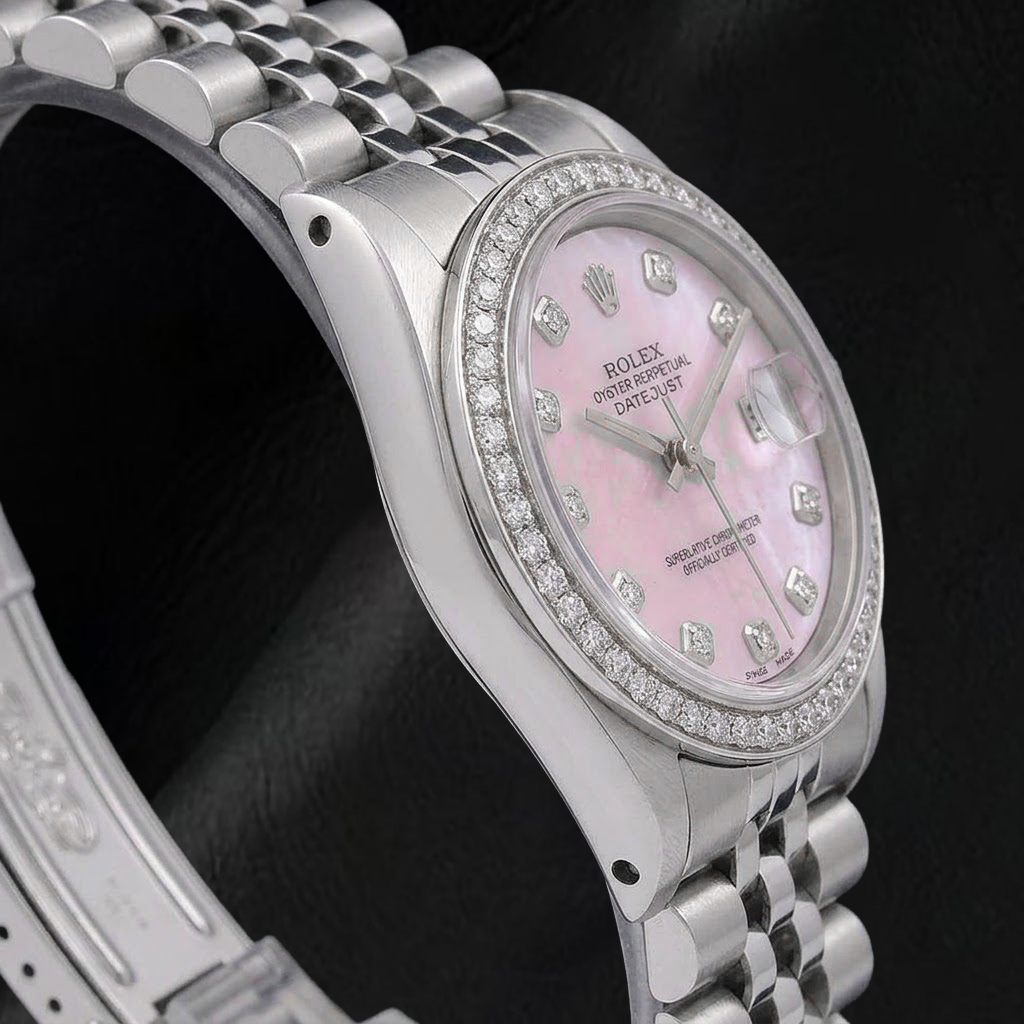 Orologio Rolex 31 mm in Acciaio Inossidabile con Quadrante con Diamanti in Madreperla Rosa