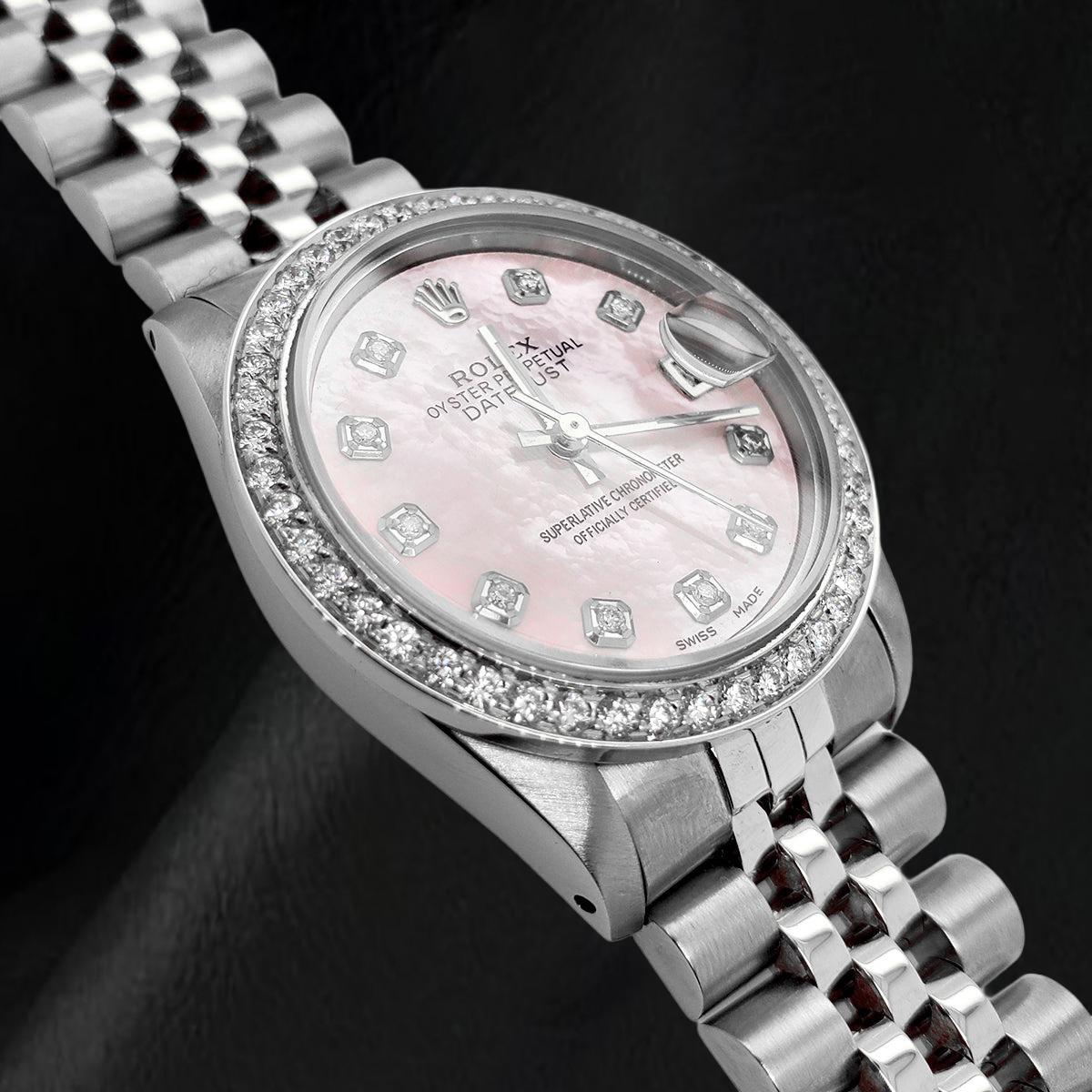Orologio Rolex 31 mm in Acciaio Inossidabile con Quadrante con Diamanti in Madreperla Rosa