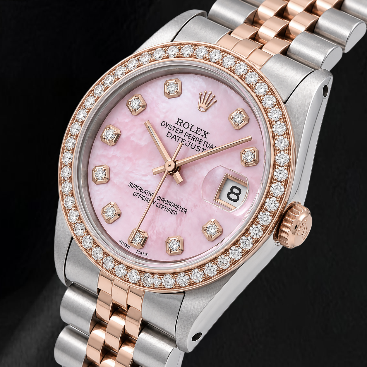 Orologio Rolex 31 mm Bicolore Quadrante con Diamanti in Madreperla Rosa