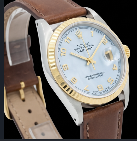 Orologio Rolex Datejust 36 mm 16013 Quadrante in madreperla blu con numeri arabi Cinturino in pelle marrone