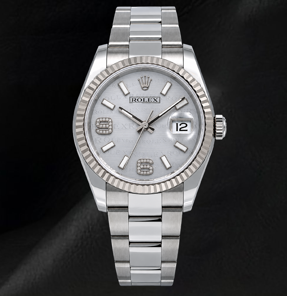 Orologio Rolex Datejust 36 mm 116234 in Acciaio Inossidabile con Bracciale Oyster e Quadrante con Diamanti Argento e Numeri Arabi