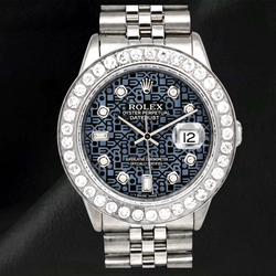 Rolex Datejust 16014 36 mm Orologio in Acciaio Inossidabile con Quadrante con Diamanti a Motivo Blu