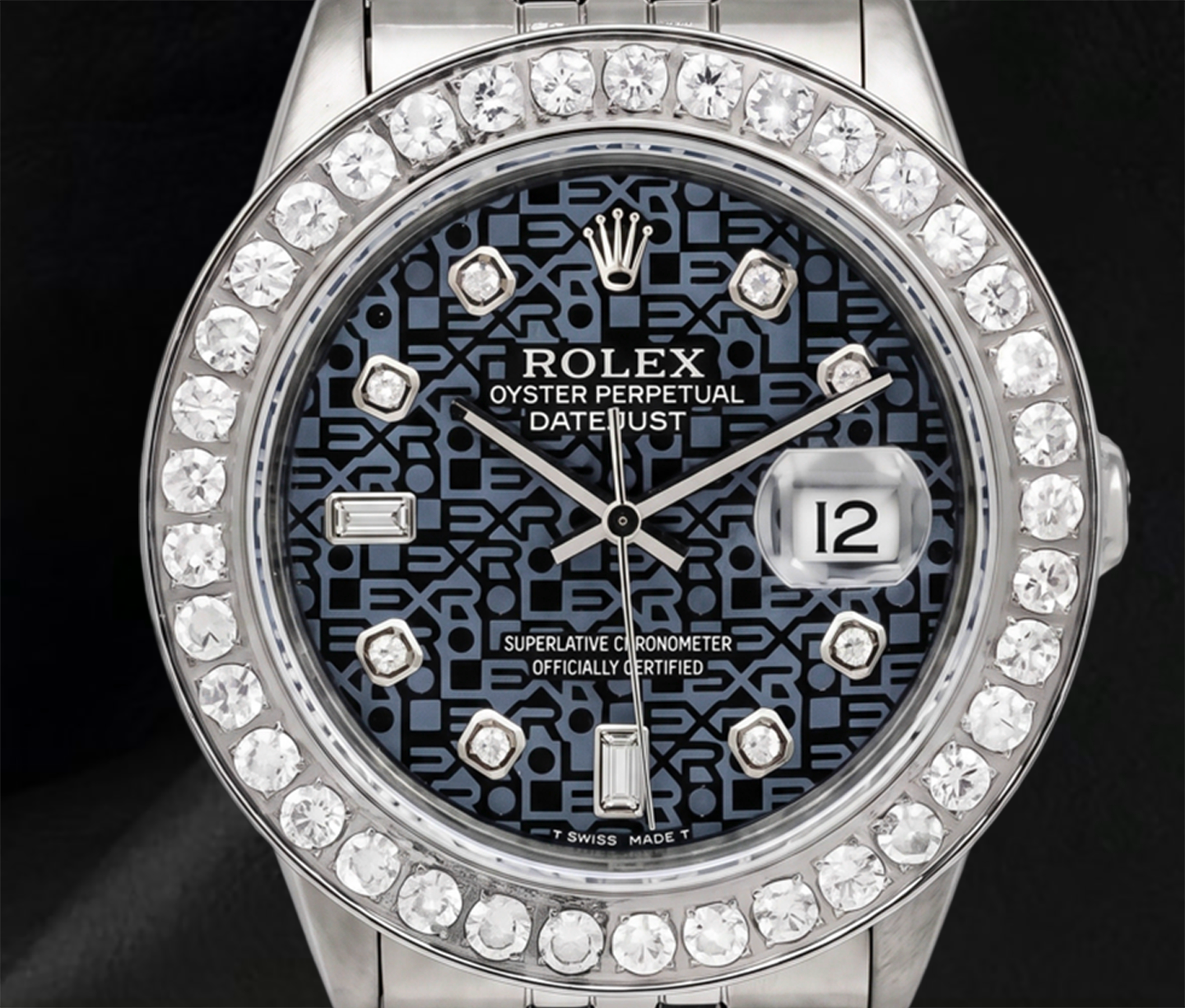 Rolex Datejust 16014 36 mm Orologio in Acciaio Inossidabile con Quadrante con Diamanti a Motivo Blu