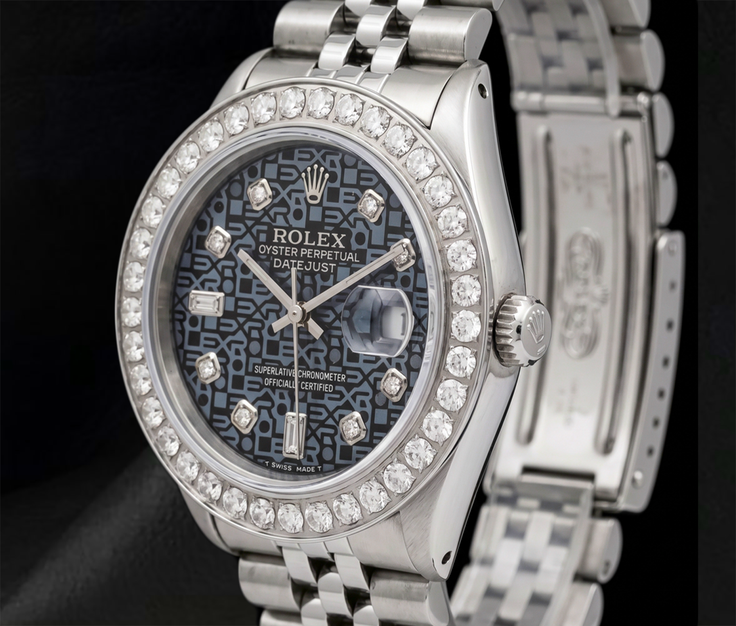 Rolex Datejust 16014 36 mm Orologio in Acciaio Inossidabile con Quadrante con Diamanti a Motivo Blu