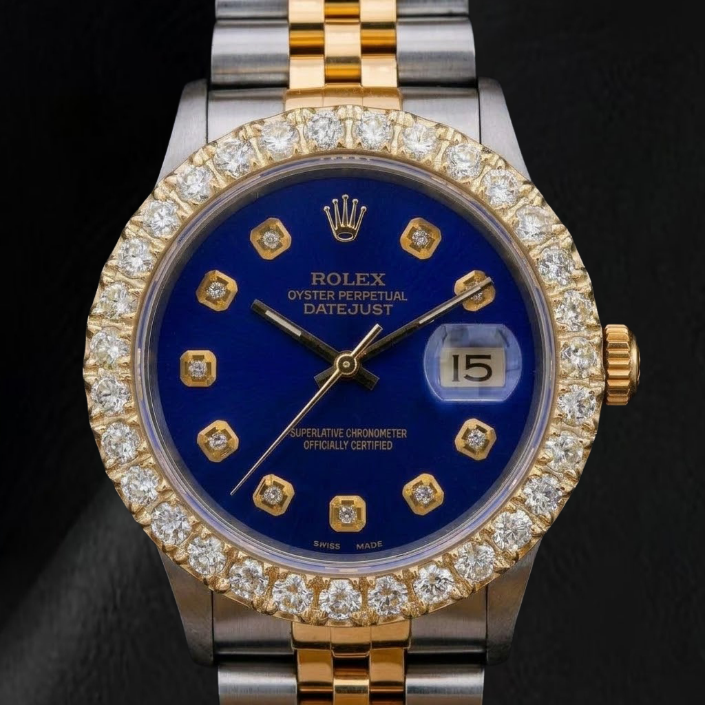Rolex Datejust 36 mm 16233 Orologio Bicolore Quadrante Blu con Diamanti