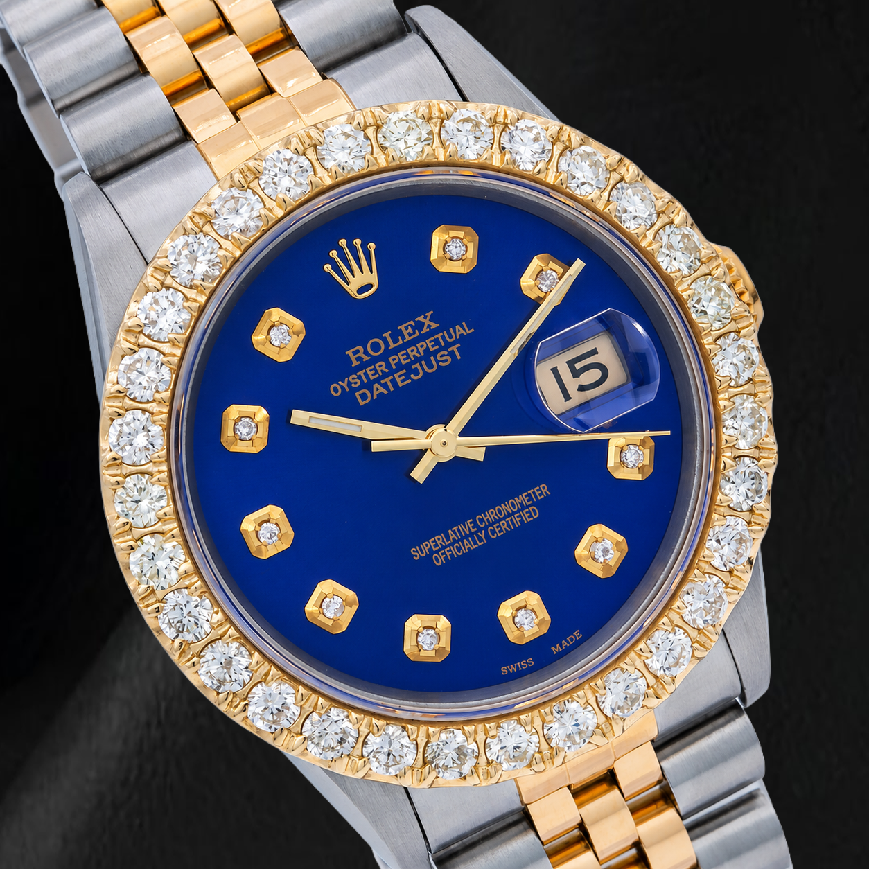 Rolex Datejust 36 mm 16233 Orologio Bicolore Quadrante Blu con Diamanti