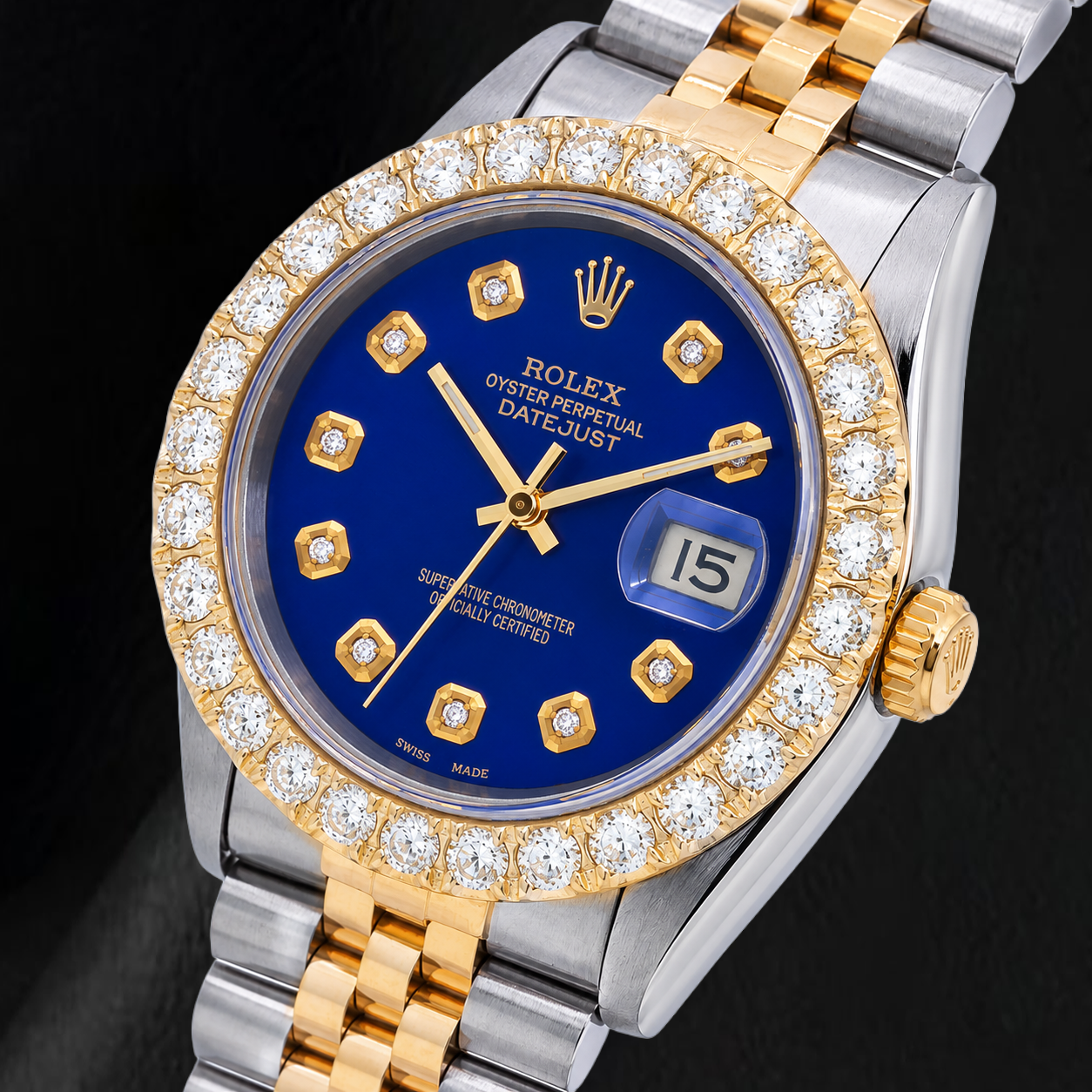 Rolex Datejust 36 mm 16233 Orologio Bicolore Quadrante Blu con Diamanti