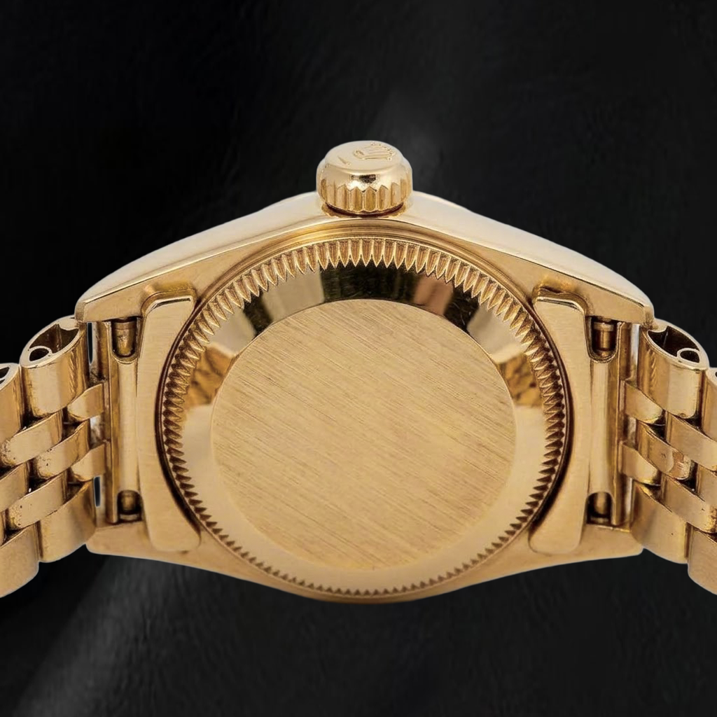 Rolex 67197 Oyster Perpetual Quadrante Nero con Indici a Bastone 24mm Oro Giallo Orologio da Donna