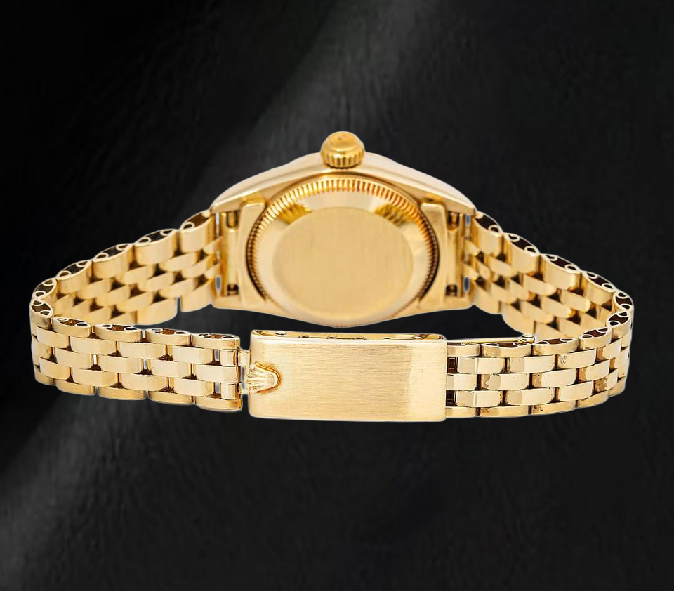 Rolex 67197 Oyster Perpetual Quadrante Nero con Indici a Bastone 24mm Oro Giallo Orologio da Donna