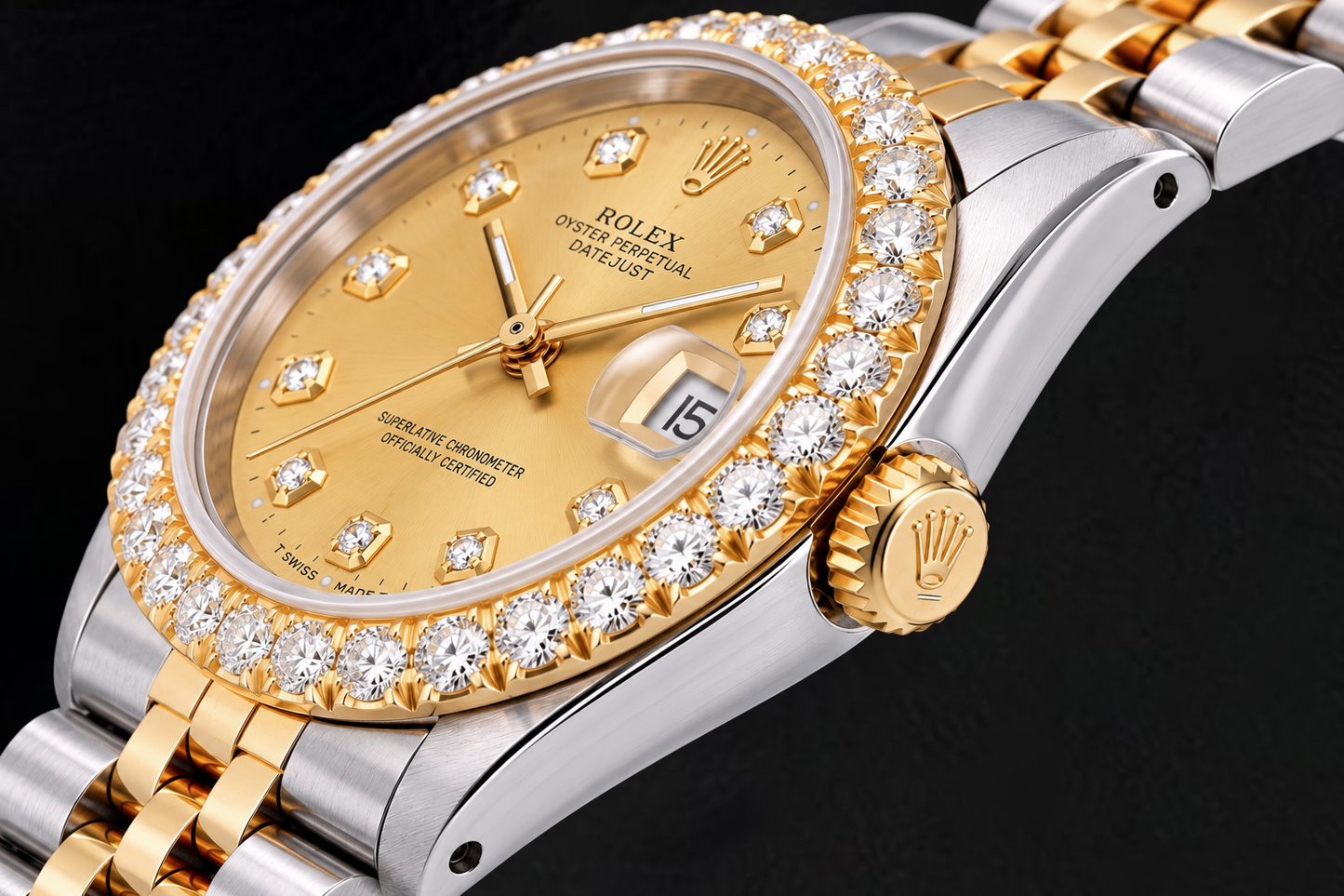 Rolex 6827 Datejust 31 mm Orologio Bicolore Quadrante con Diamanti Champagne