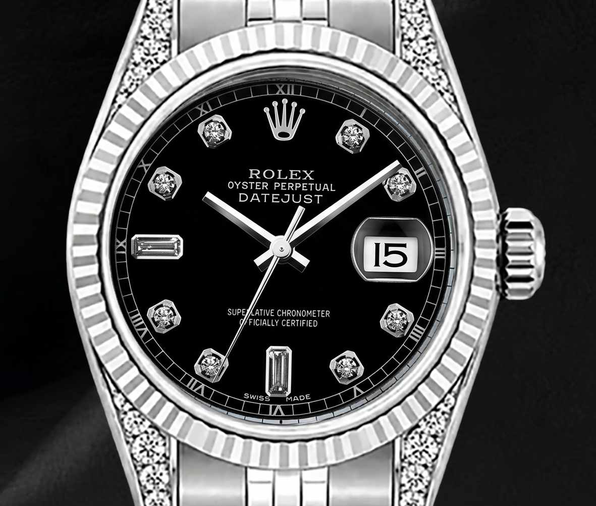 Orologio Rolex 6916 in Acciaio Inossidabile 26 mm Lunetta Zigrinata Quadrante Nero con Diamanti