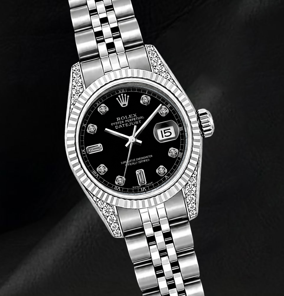 Orologio Rolex 6916 in Acciaio Inossidabile 26 mm Lunetta Zigrinata Quadrante Nero con Diamanti