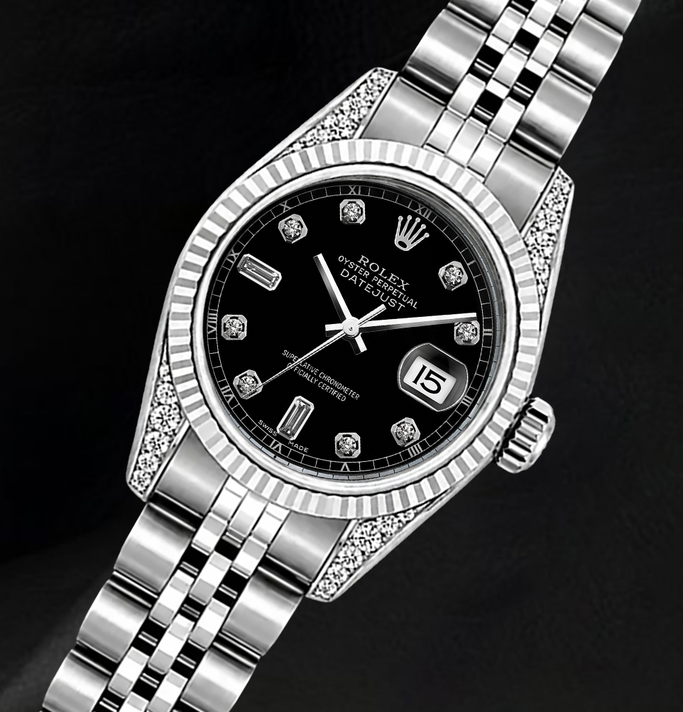Orologio Rolex 6916 in Acciaio Inossidabile 26 mm Lunetta Zigrinata Quadrante Nero con Diamanti