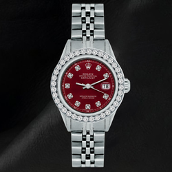 Rolex 6916 Datejust 26mm Orologio in Acciaio Inossidabile con Quadrante Rosso con Diamanti e Lunetta con Diamanti
