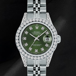 Rolex 6916 Datejust Orologio in Acciaio Inossidabile 26mm con Quadrante Verde con Diamanti e Lunetta con Diamanti