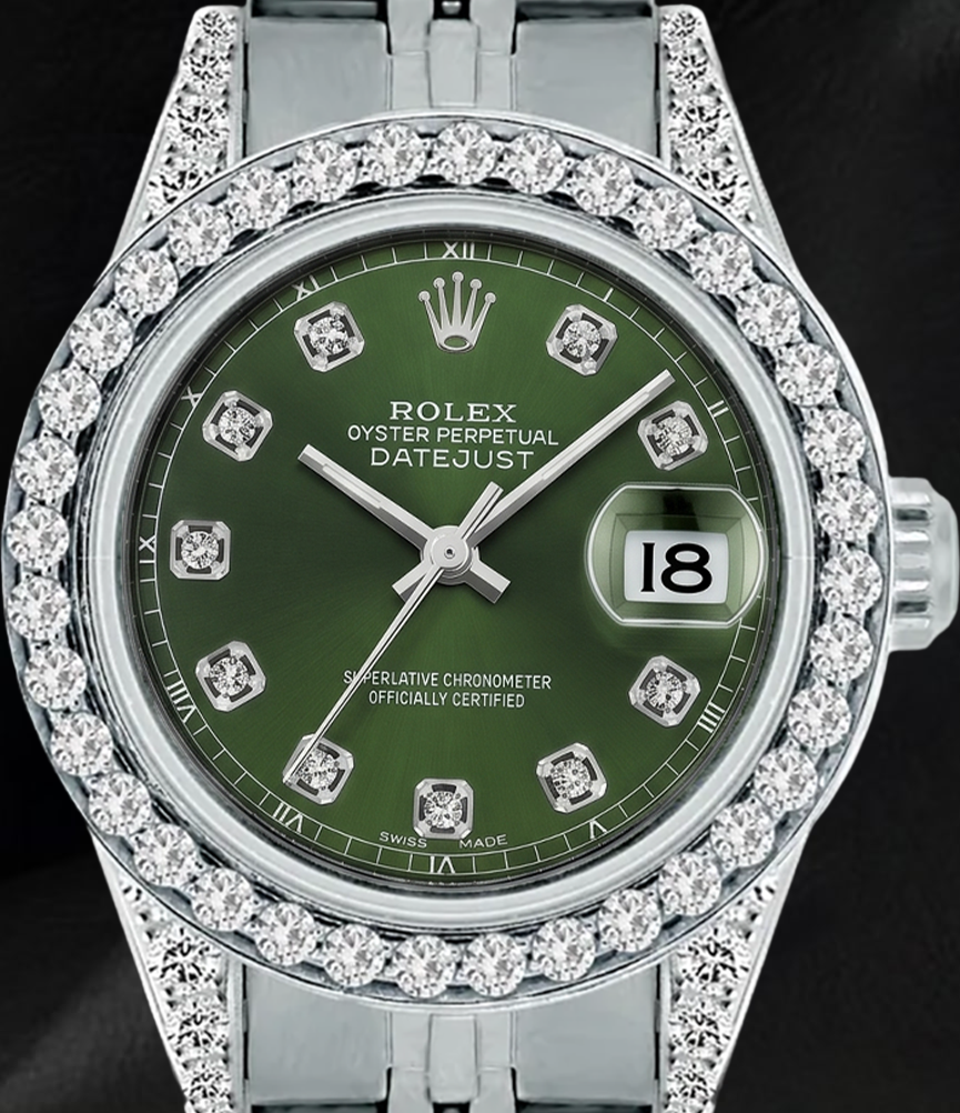 Rolex 6916 Datejust Orologio in Acciaio Inossidabile 26mm con Quadrante Verde con Diamanti e Lunetta con Diamanti