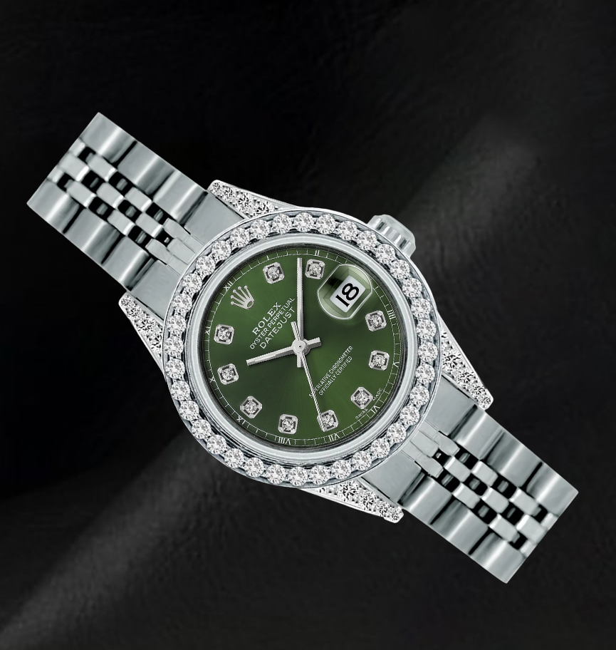 Rolex 6916 Datejust Orologio in Acciaio Inossidabile 26mm con Quadrante Verde con Diamanti e Lunetta con Diamanti