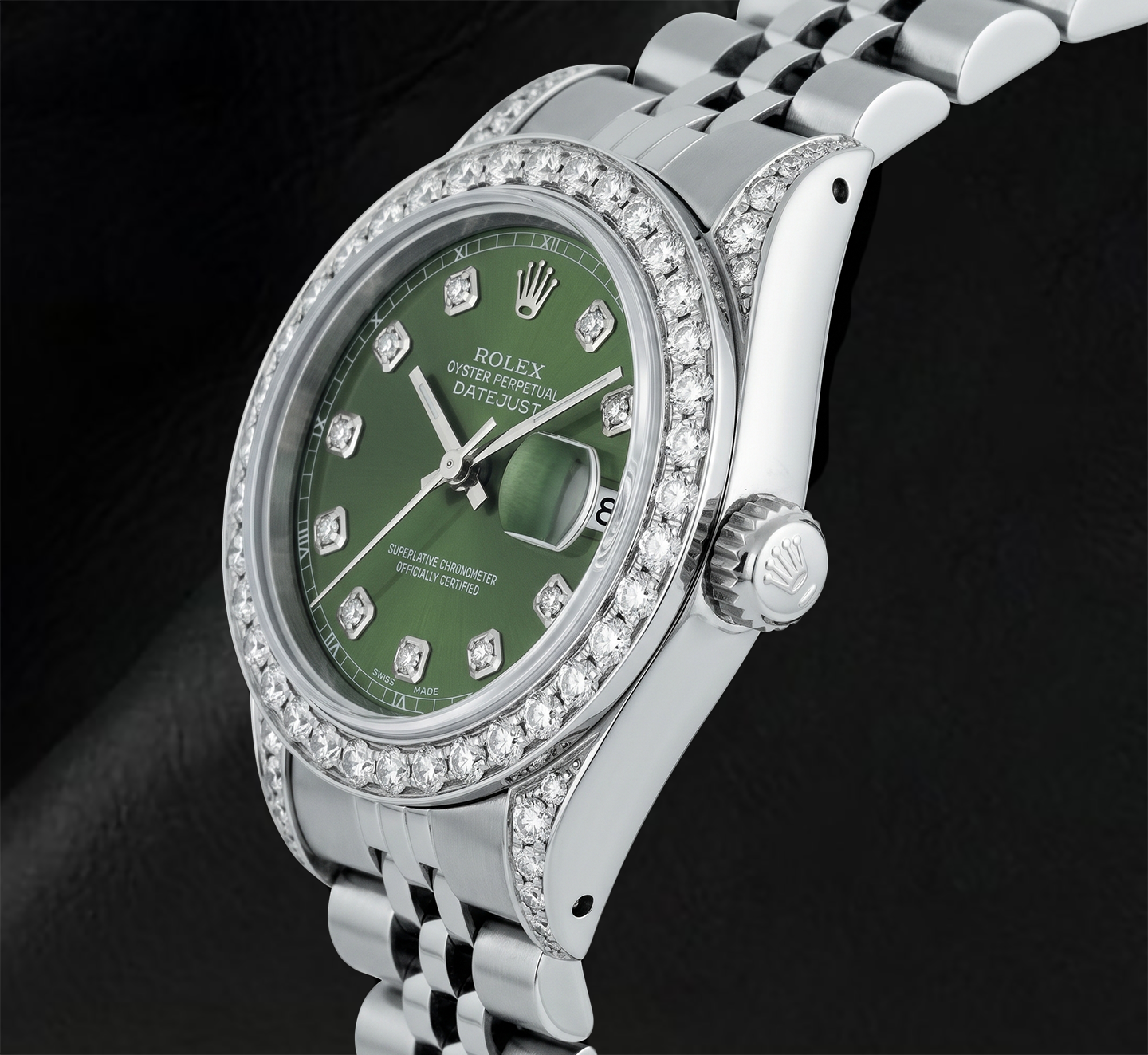 Rolex 6916 Datejust Orologio in Acciaio Inossidabile 26mm con Quadrante Verde con Diamanti e Lunetta con Diamanti