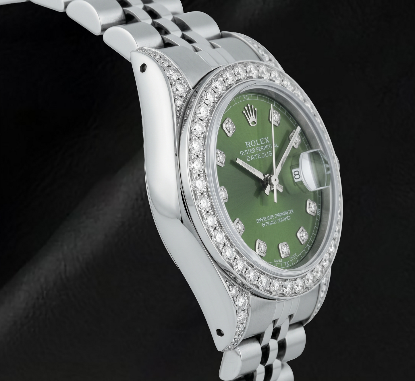Rolex 6916 Datejust Orologio in Acciaio Inossidabile 26mm con Quadrante Verde con Diamanti e Lunetta con Diamanti
