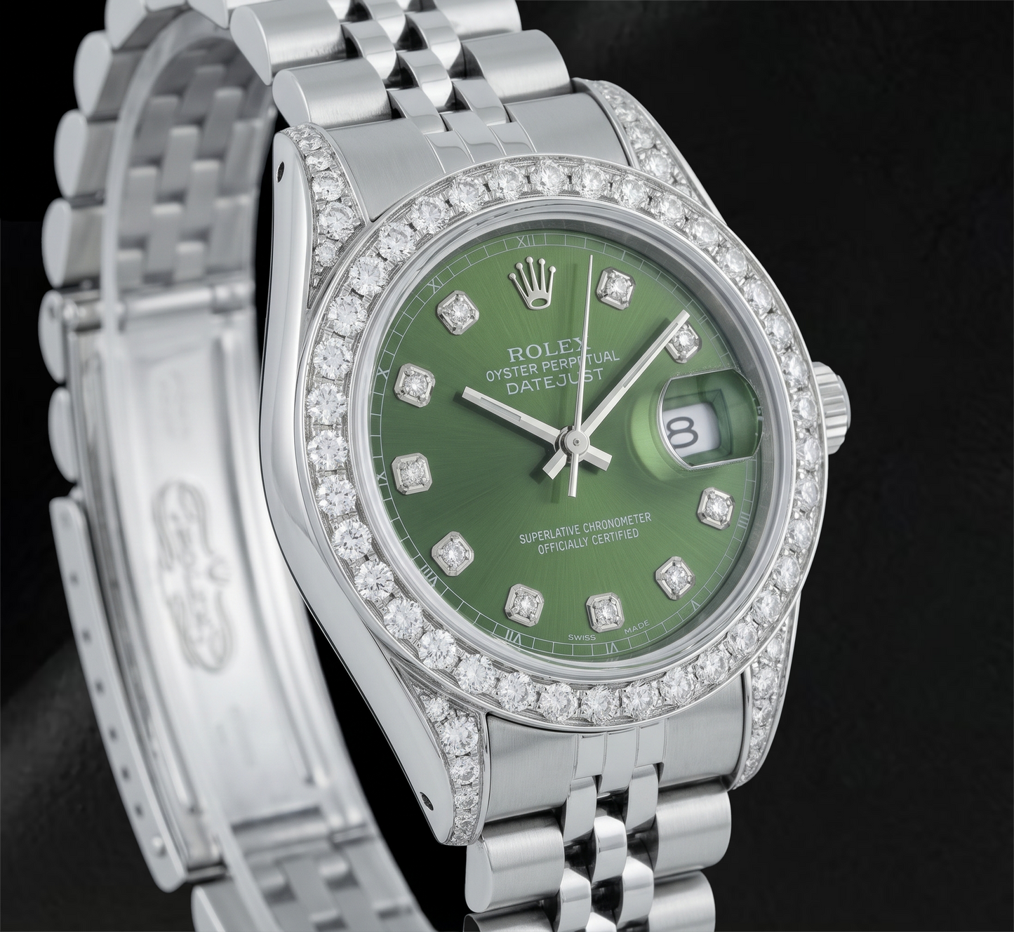 Rolex 6916 Datejust Orologio in Acciaio Inossidabile 26mm con Quadrante Verde con Diamanti e Lunetta con Diamanti