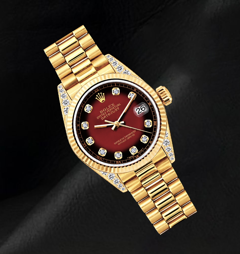 Orologio Rolex 69178 Datejust 26 mm Quadrante Rosso con Diamanti Oro Giallo 18K Bracciale President