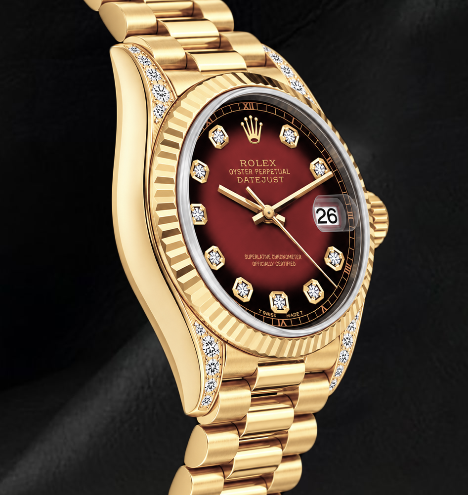 Orologio Rolex 69178 Datejust 26 mm Quadrante Rosso con Diamanti Oro Giallo 18K Bracciale President