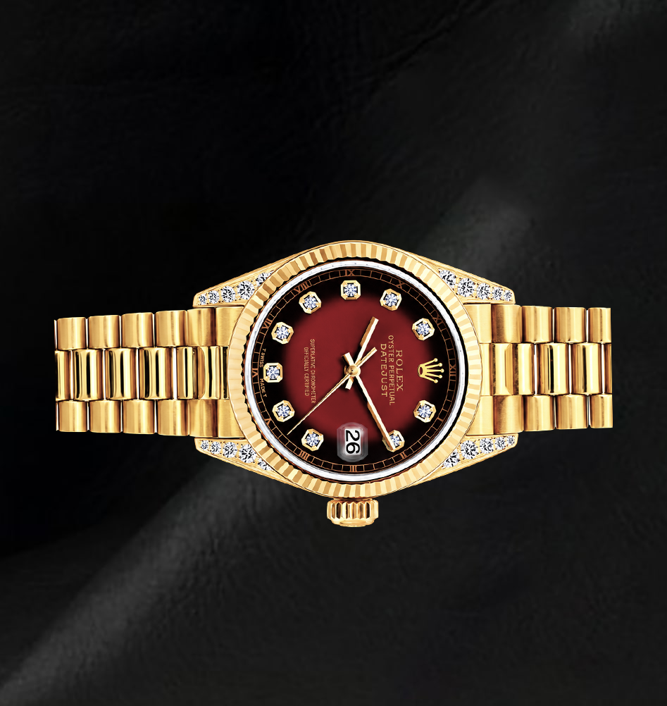 Orologio Rolex 69178 Datejust 26 mm Quadrante Rosso con Diamanti Oro Giallo 18K Bracciale President