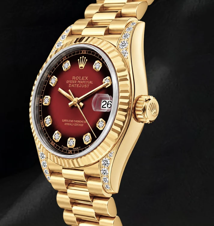 Orologio Rolex 69178 Datejust 26 mm Quadrante Rosso con Diamanti Oro Giallo 18K Bracciale President