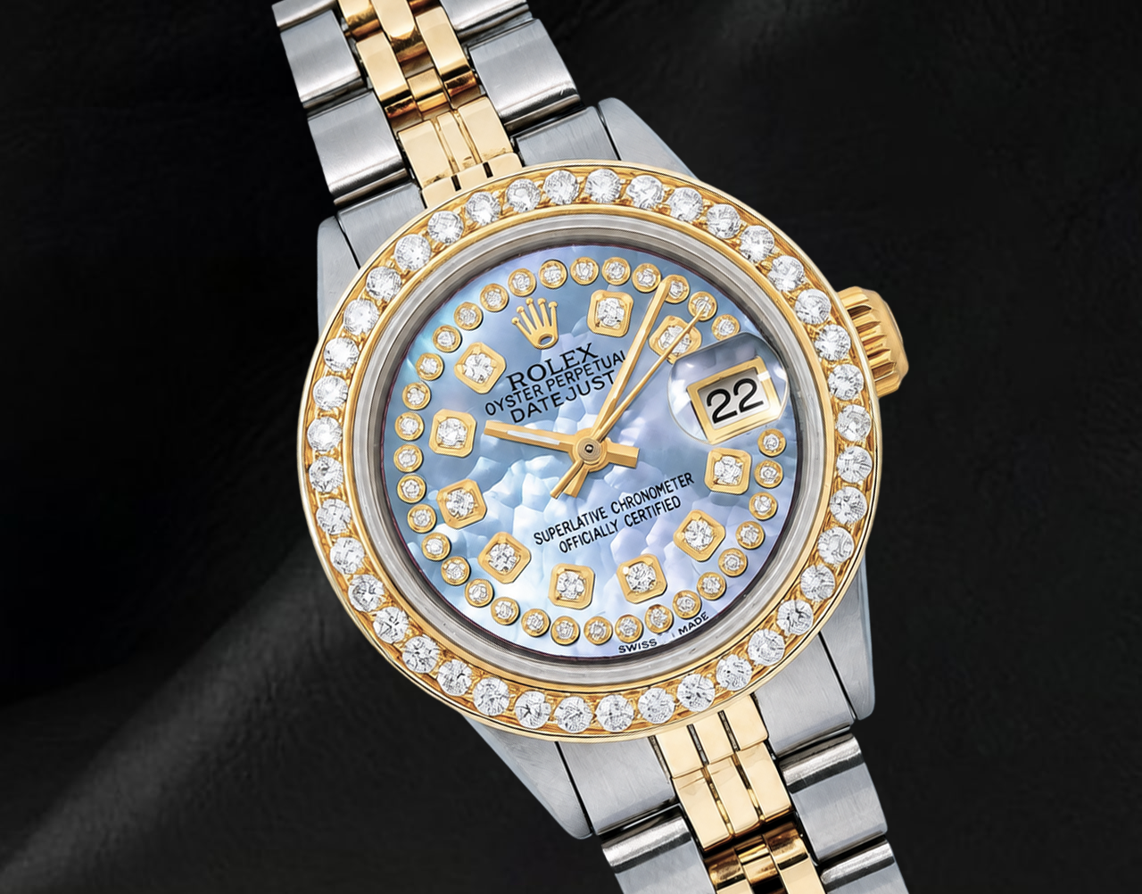Orologio Rolex Datejust 6917 26 mm Bicolore con Quadrante con Diamanti in Madreperla Blu con Stringa