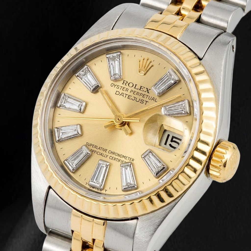 Orologio Rolex 6917 Datejust 26 mm Bicolore Quadrante Champagne con Diamanti Baguette