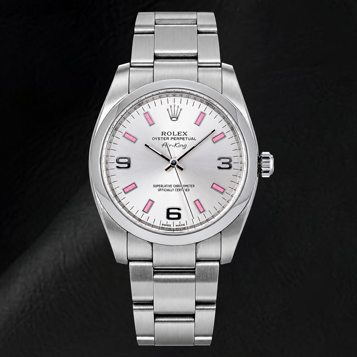 Rolex Air-King 114200 34 mm Orologio in Acciaio Inossidabile con Quadrante Argento e Numeri Arabi